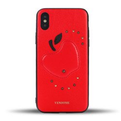 iPhone X (Ten) Apple Design Studs Armor PU Leather Case (Red) iPhone X (Ten) Apple Design Studs Armor PU Leather Case (Red)